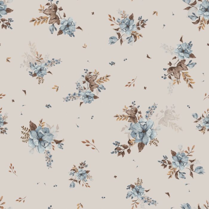 Tissu Imprimé Fleuri Valentina Beige Gris, 7 tissus au choix