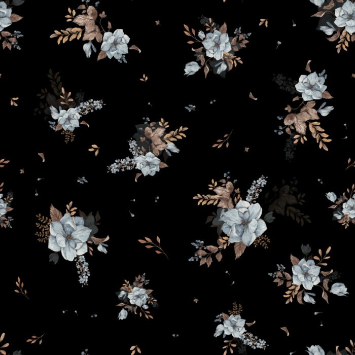 Tissu Imprimé Fleuri Valentina Noir, 7 tissus au choix