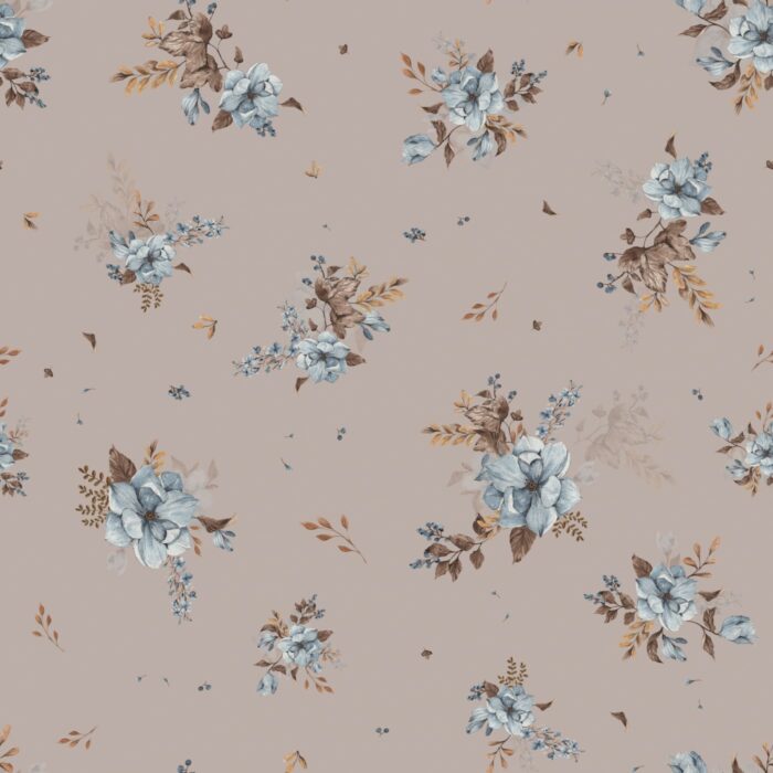 Tissu Imprimé Fleuri Valentina Taupe, 7 tissus au choix