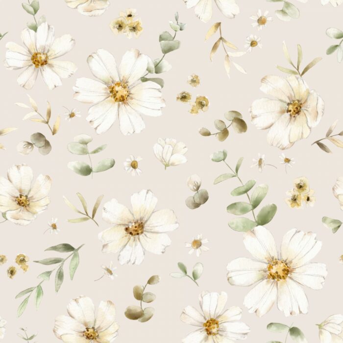 Tissu Imprimé Fleuri Manon Beige, 7 tissus au choix