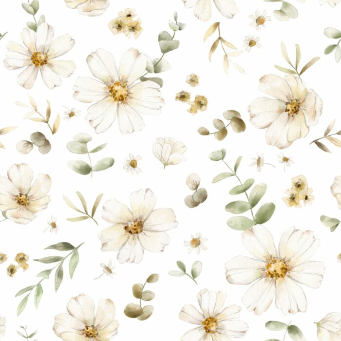 Tissu Imprimé Fleuri Manon Blanc, 7 tissus au choix
