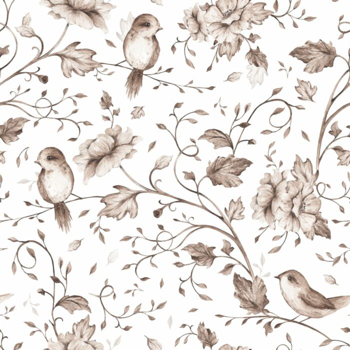 Tissu Imprimé Fleuri Oiseaux Mignons Blanc Petit, 7 tissus au choix