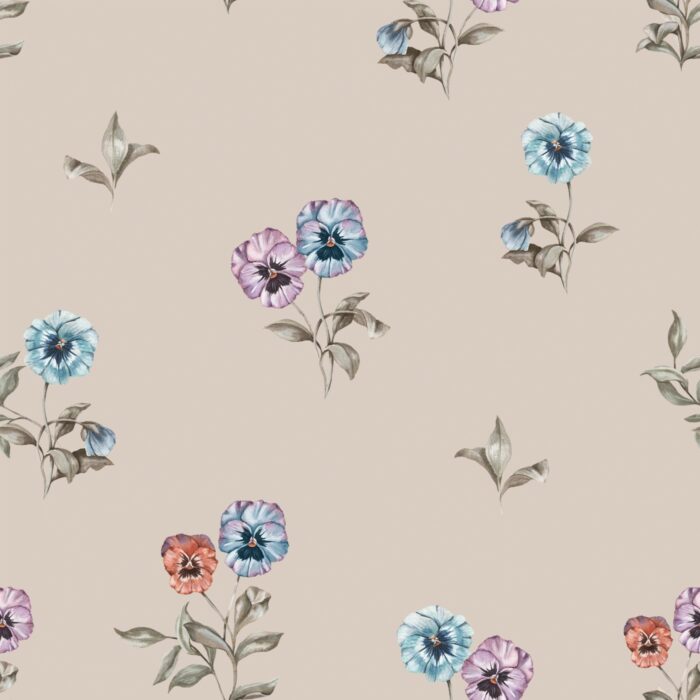 Tissu Imprimé Fleuri Pensées Beige, 7 tissus au choix