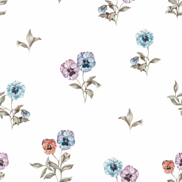 Tissu Imprimé Fleuri Pensées Blanc, 7 tissus au choix