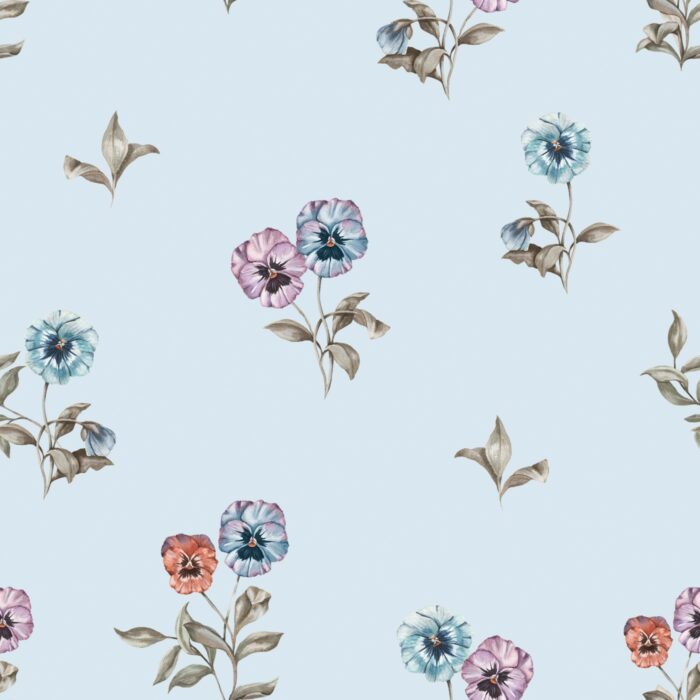Tissu Imprimé Fleuri Pensées Ciel, 7 tissus au choix