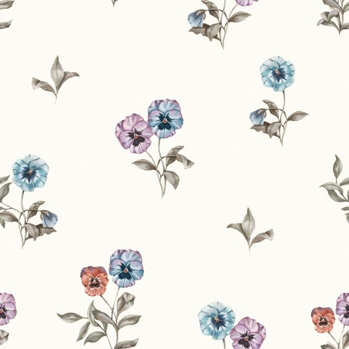 Tissu Imprimé Fleuri Pensées Crème, 7 tissus au choix