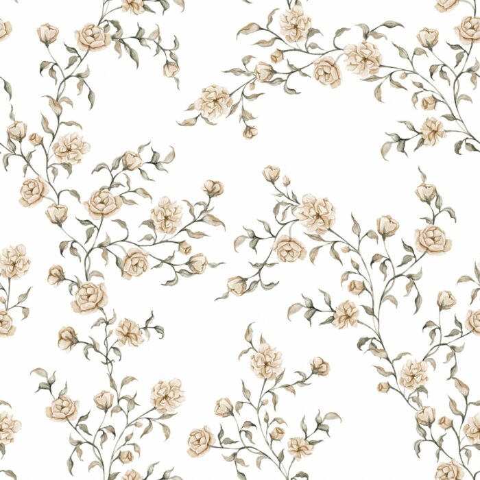 Tissu Imprimé Fleuri Vintage Johanna Beige, 7 tissus au choix