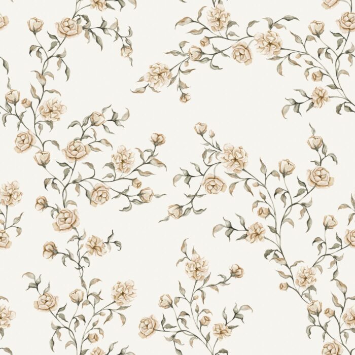Tissu Imprimé Fleuri Vintage Johanna Crème Beige, 7 tissus au choix