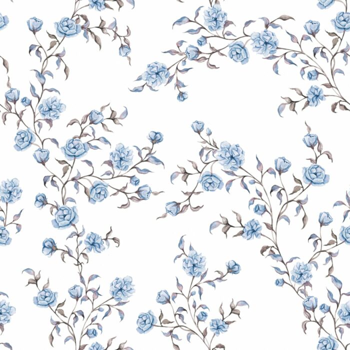 Tissu Imprimé Fleuri Vintage Johanna Bleu, 7 tissus au choix