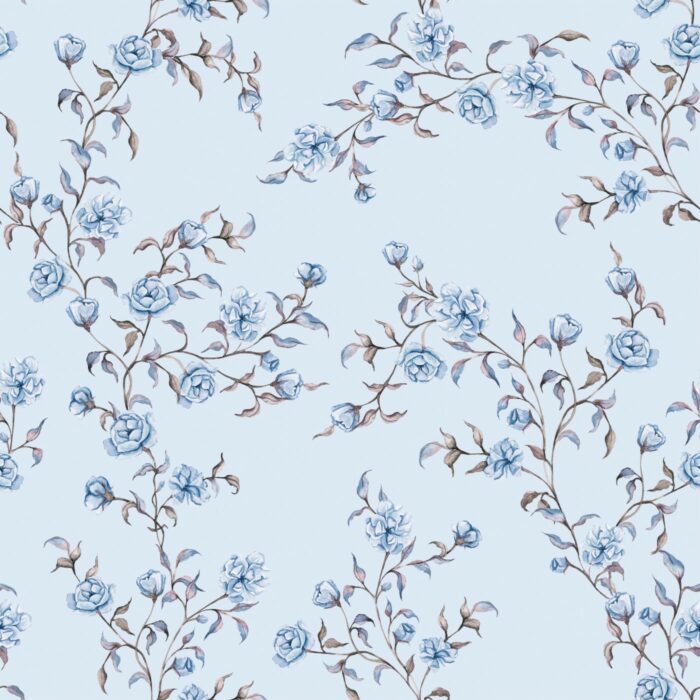 Tissu Imprimé Fleuri Vintage Johanna Bleu Bleu, 7 tissus au choix