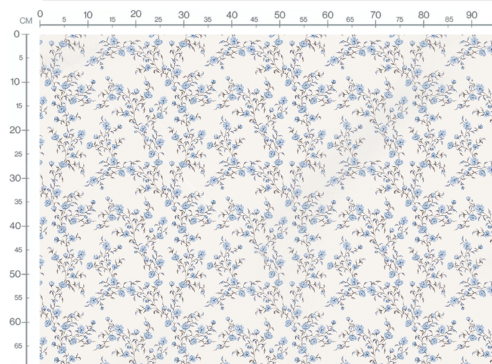 Tissu Imprimé Fleuri Vintage Johanna Crème Bleu, 7 tissus au choix – Image 3
