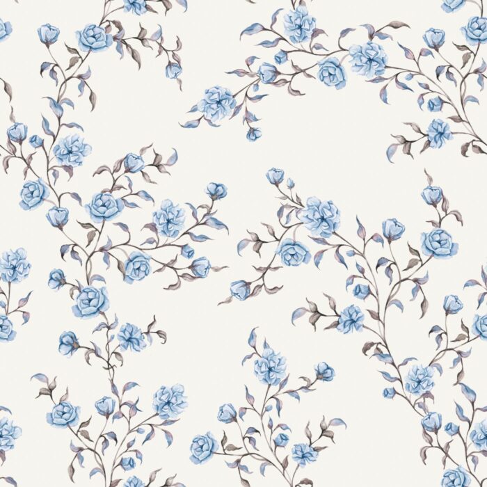 Tissu Imprimé Fleuri Vintage Johanna Crème Bleu, 7 tissus au choix