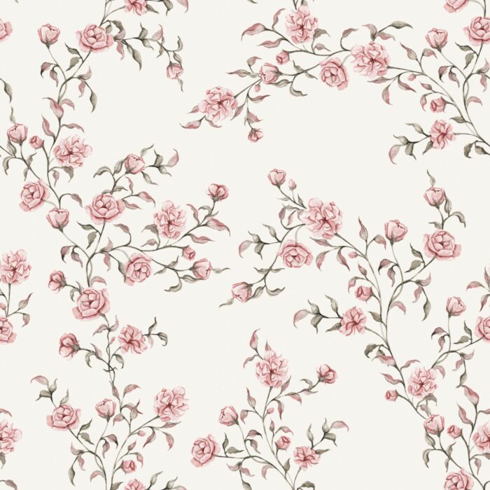 Tissu Imprimé Fleuri Vintage Johanna Crème Rose, 7 tissus au choix