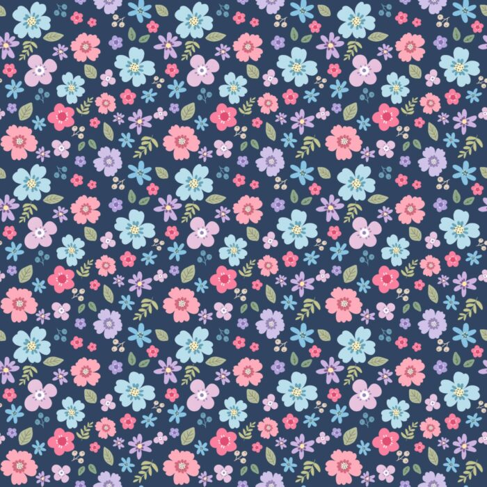 Tissu Imprimé Fleurs Elisa Bleu, 7 tissus au choix