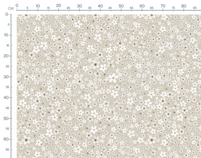 Tissu Imprimé Fleurs Blanches Prairie Beige Gris, 7 tissus au choix – Image 3
