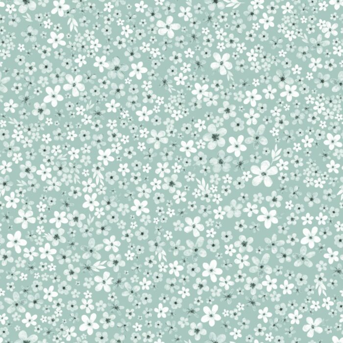 Tissu Imprimé Fleurs Blanches Prairie Vert, 7 tissus au choix