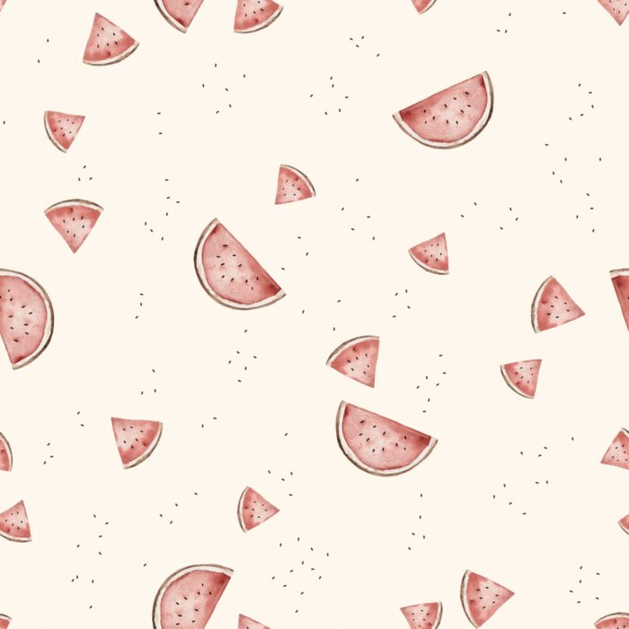Tissu Imprimé Fruit Pastèque Crème, 7 tissus au choix