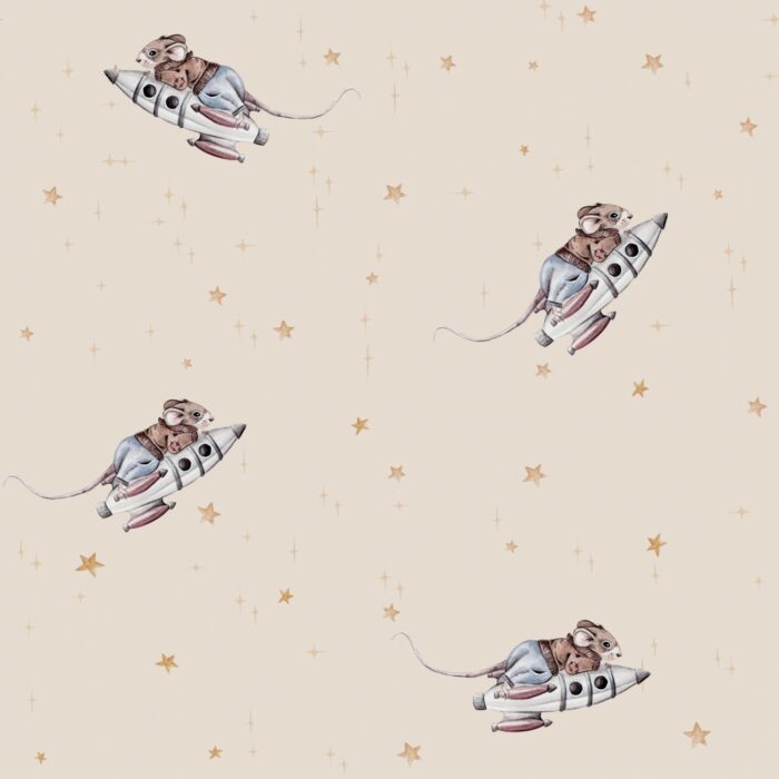 Tissu Imprimé Fusée Souris Beige, 7 tissus au choix