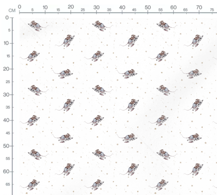Tissu Imprimé Fusée Souris Blanc, 7 tissus au choix – Image 3