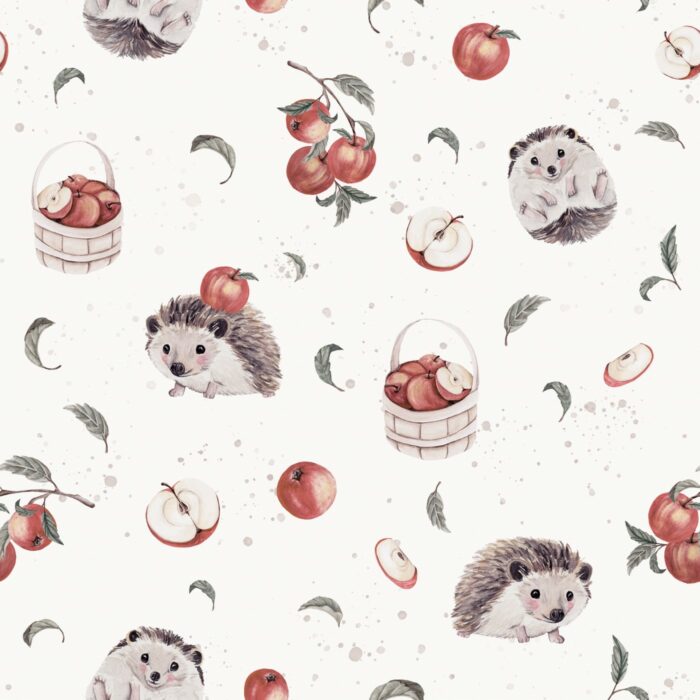 Tissu Imprimé Hérisson Mignon Pommes, 7 tissus au choix