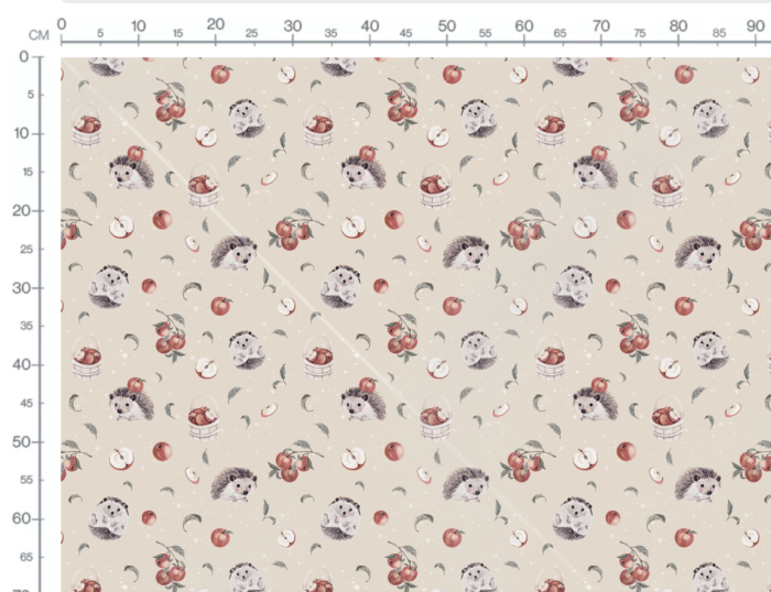Tissu Imprimé Hérisson Mignon Pommes Beige, 7 tissus au choix – Image 3