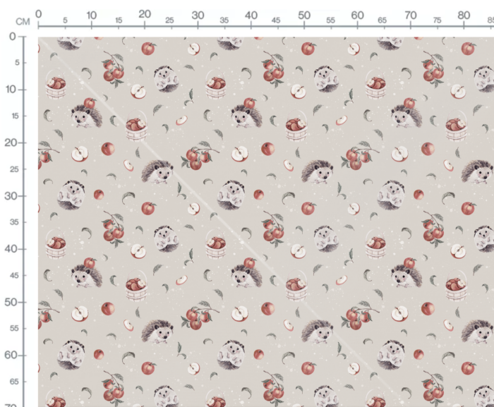 Tissu Imprimé Hérisson Mignon Pommes Beige Gris, 7 tissus au choix – Image 3