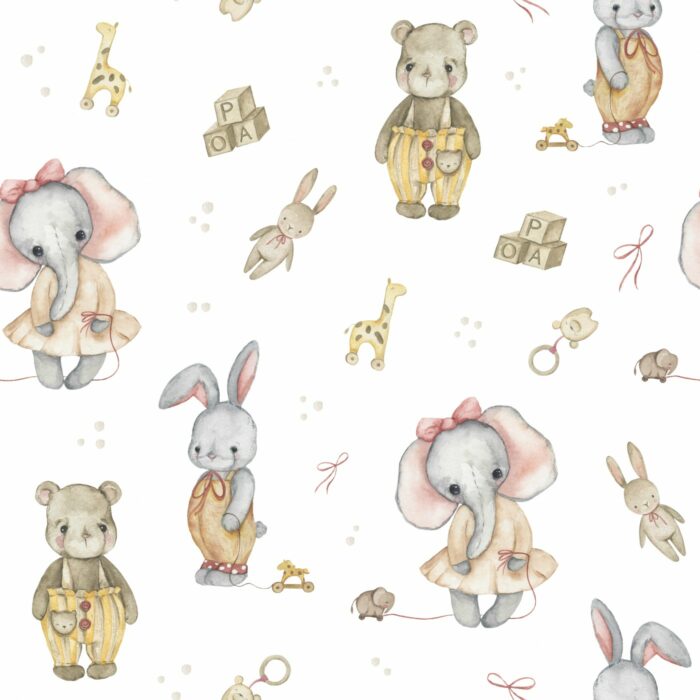 Tissu Imprimé Jouets Elephant Vintage, 7 tissus au choix