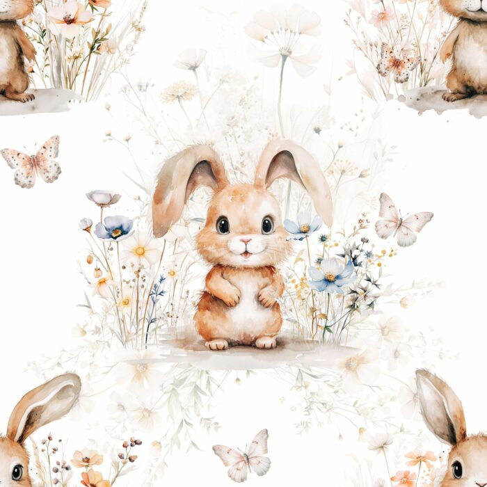 Tissu Imprimé Exclusif Lapin Fleuri, 10 tissus au choix