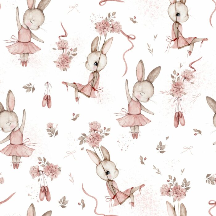 Tissu Imprimé Lapin Mignon Ballerine Blanc, 10 tissus au choix