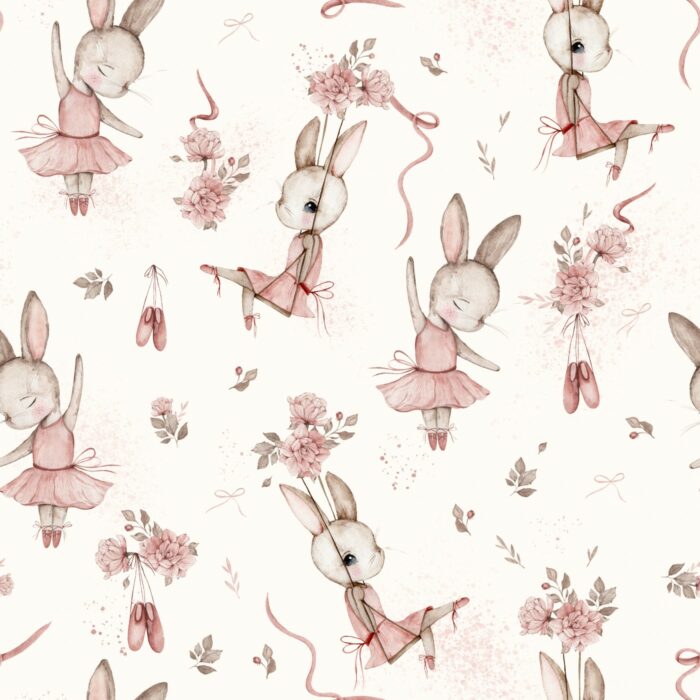 Tissu Imprimé Lapin Mignon Ballerine Crème, 7 tissus au choix