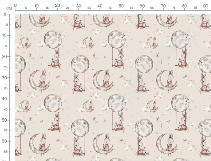 Tissu Imprimé Lapin Mignon Lune Beige Grand, 7 tissus au choix – Image 3