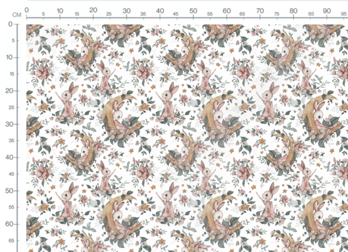 Tissu Imprimé Lapin Mignon Lune Fleuri Blanc, 7 tissus au choix – Image 3