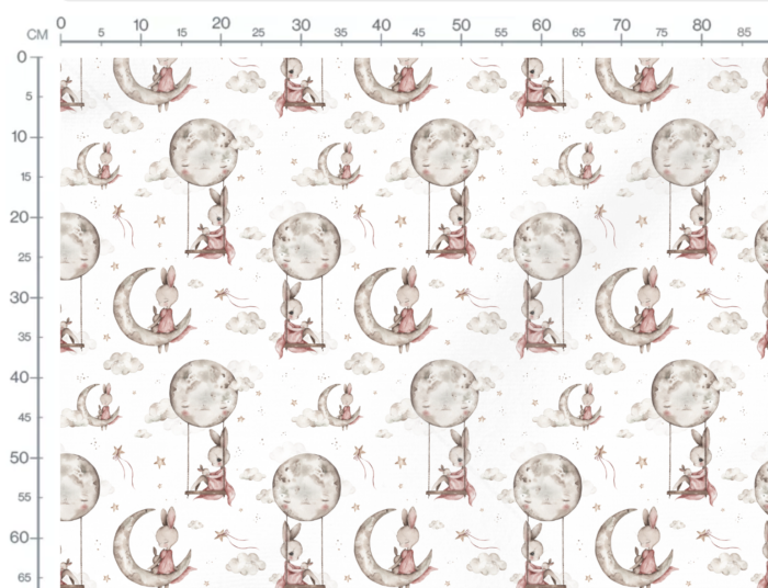 Tissu Imprimé Lapin Mignon Lune Blanc Grand, 7 tissus au choix – Image 3
