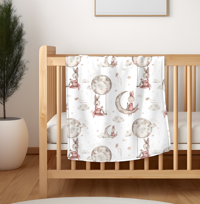 Tissu Imprimé Lapin Mignon Lune Blanc Grand, 7 tissus au choix – Image 4