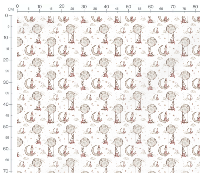 Tissu Imprimé Lapin Mignon Lune Blanc Petit, 7 tissus au choix – Image 3