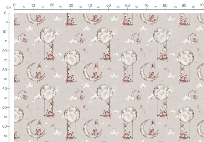Tissu Imprimé Lapin Mignon Lune Gris Grand, 7 tissus au choix – Image 3