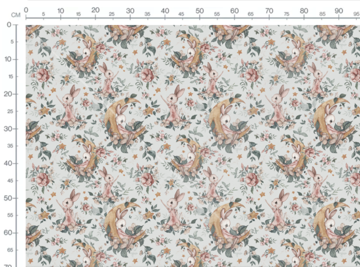 Tissu Imprimé Lapin Mignon Lune Fleuri Vert, 7 tissus au choix – Image 4