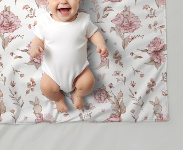 Tissu Imprimé Lapin Mignon Roses Crème Grand, 7 tissus au choix – Image 4