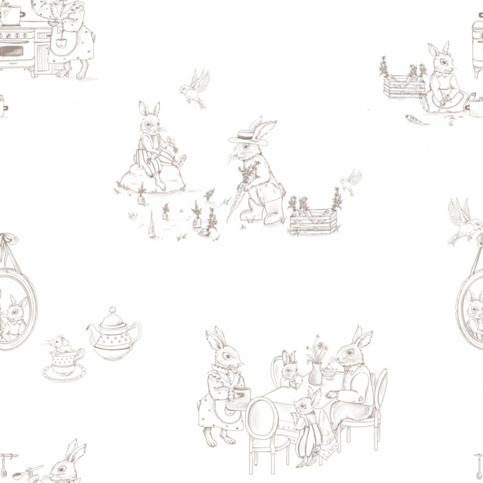 Tissu Imprimé Lapins Famille Dessin Blanc, 7 tissus au choix