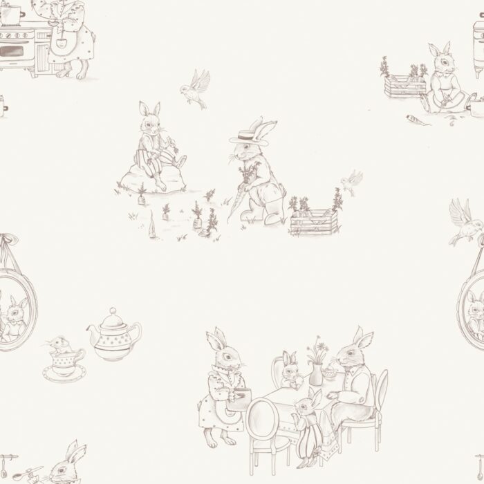 Tissu Imprimé Lapins Famille Dessin Crème, 7 tissus au choix