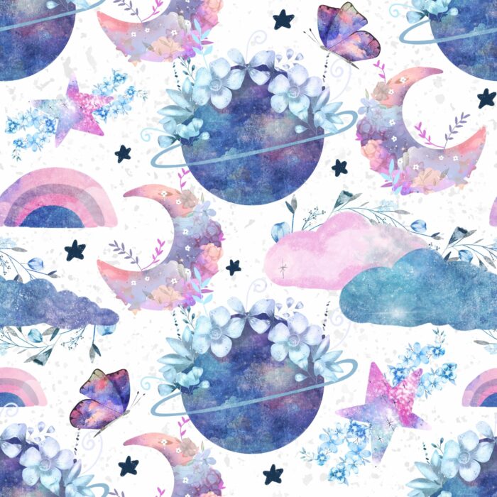 Tissu Imprimé Lune Arc-en-ciel Fleurs, 7 tissus au choix