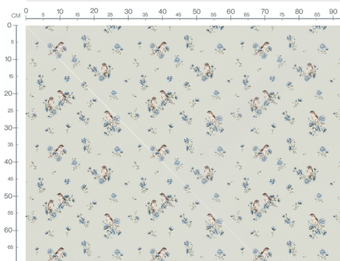 Tissu Imprimé Oiseaux Fleurs Bleues Vert, 7 tissus au choix – Image 3