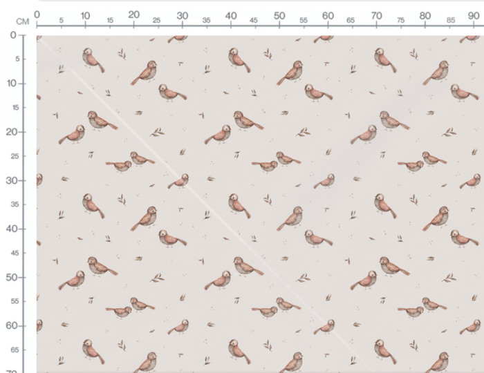 Tissu Imprimé Oiseaux Mignons Beige Gris Grand, 7 tissus au choix – Image 3
