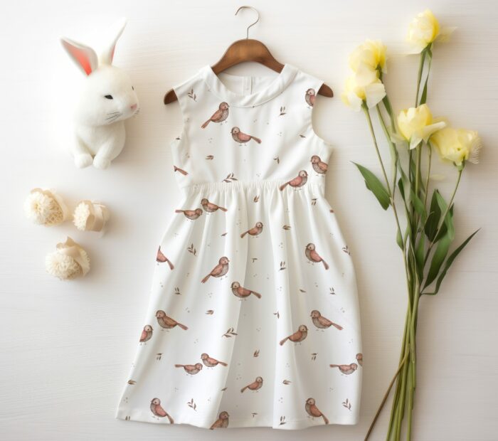 Tissu Imprimé Oiseaux Mignons Crème Grand, 7 tissus au choix – Image 4