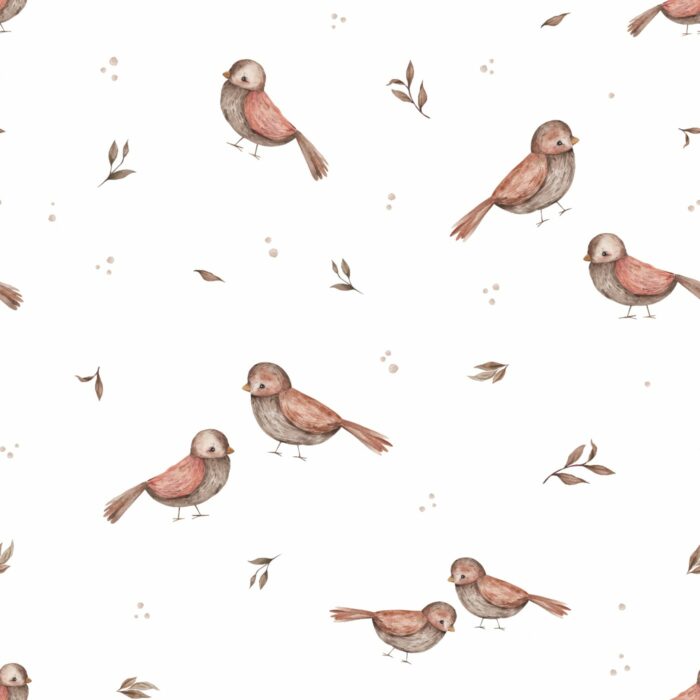 Tissu Imprimé Oiseaux Mignons Blanc Grand, 7 tissus au choix