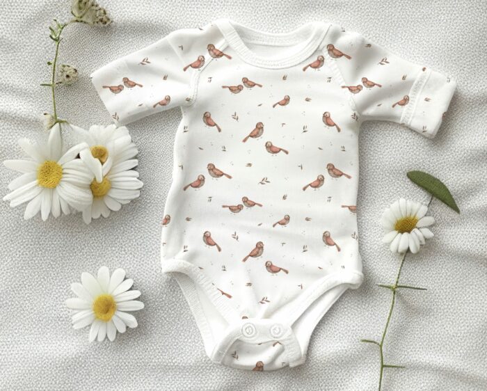 Tissu Imprimé Oiseaux Mignons Crème Petit, 7 tissus au choix – Image 4