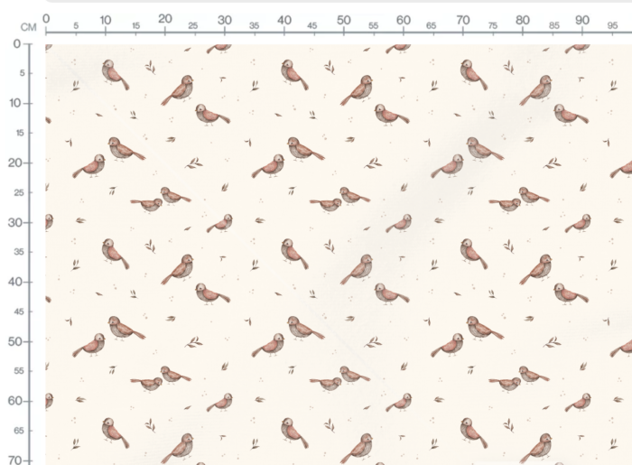 Tissu Imprimé Oiseaux Mignons Crème Grand, 7 tissus au choix – Image 3