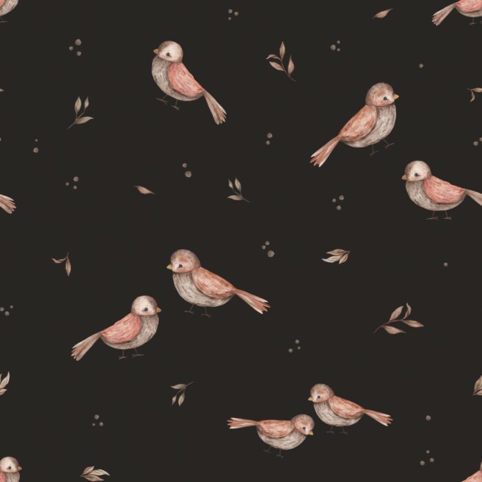 Tissu Imprimé Oiseaux Mignons Noir Grand, 7 tissus au choix