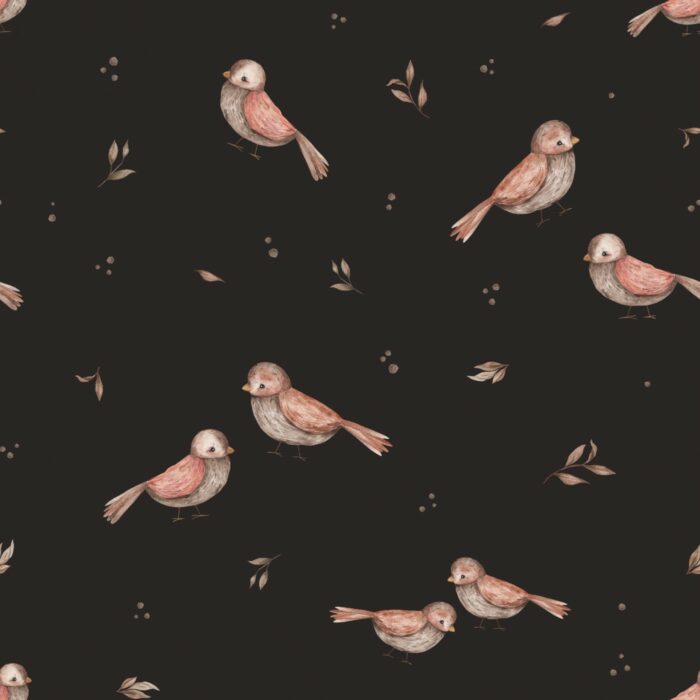 Tissu Imprimé Oiseaux Mignons Noir Petit, 7 tissus au choix