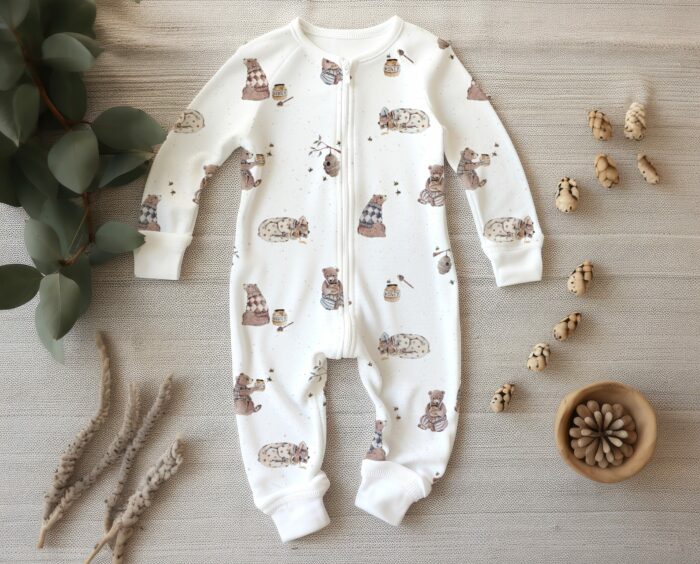 Tissu Imprimé Ourson Miel Abeille Beige, 7 tissus au choix – Image 4